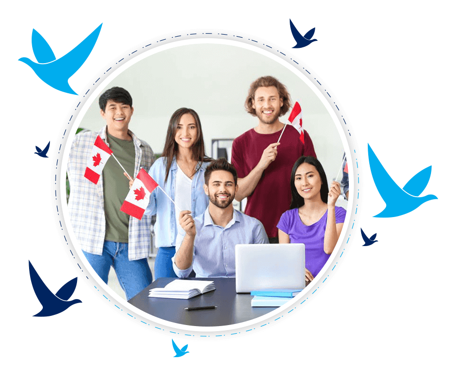 students with canadian flag